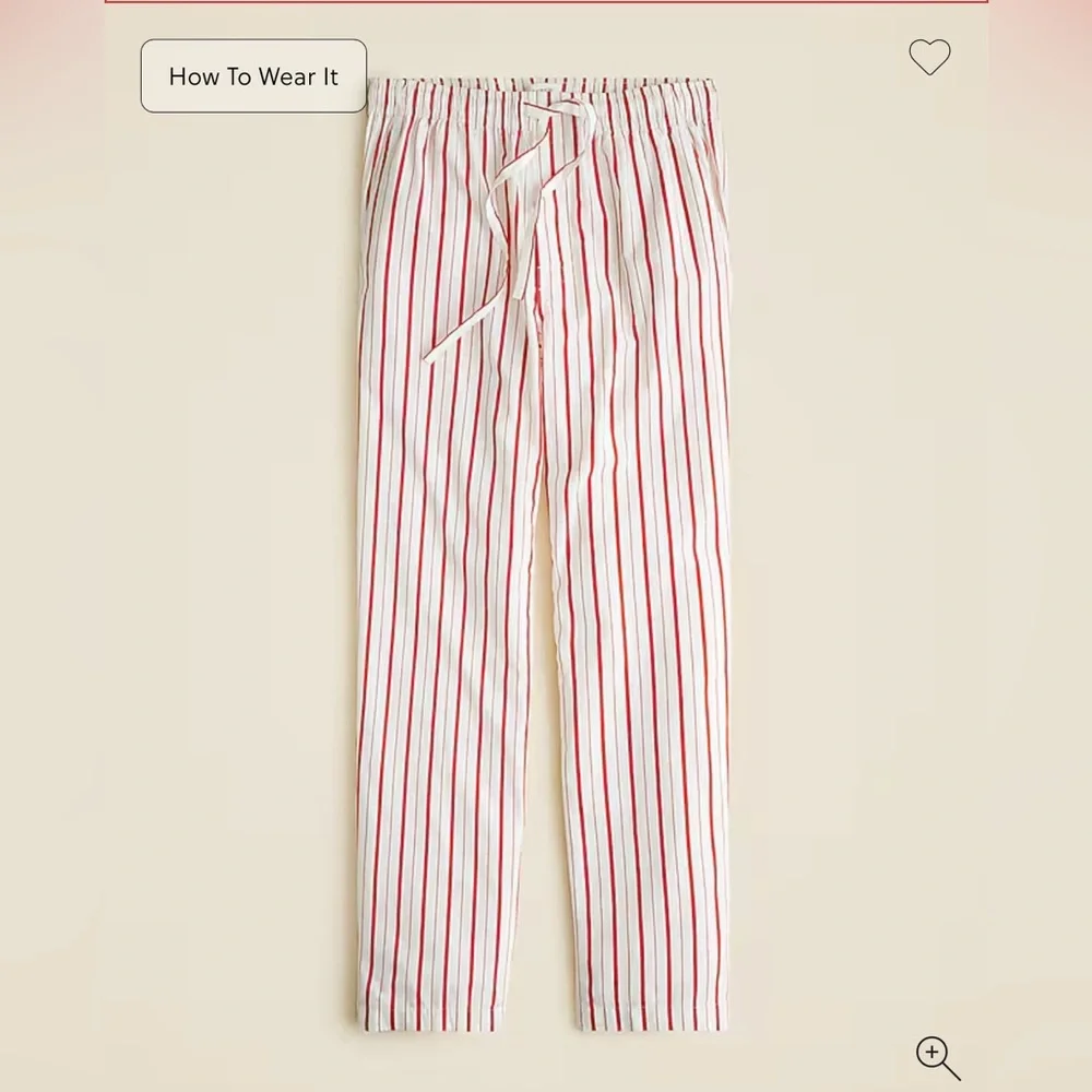 J. Crew Pajama Pant in Cotton Poplin in Ivory/Red Stripe Size L. NWT
